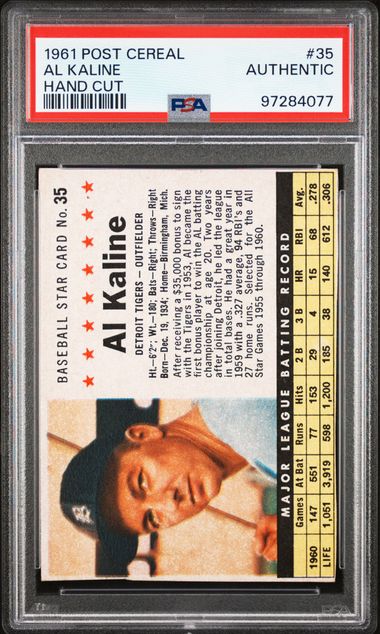 1961 Post Cereal #35 Hand Cut Al Kaline PSA Authentic - 97284077