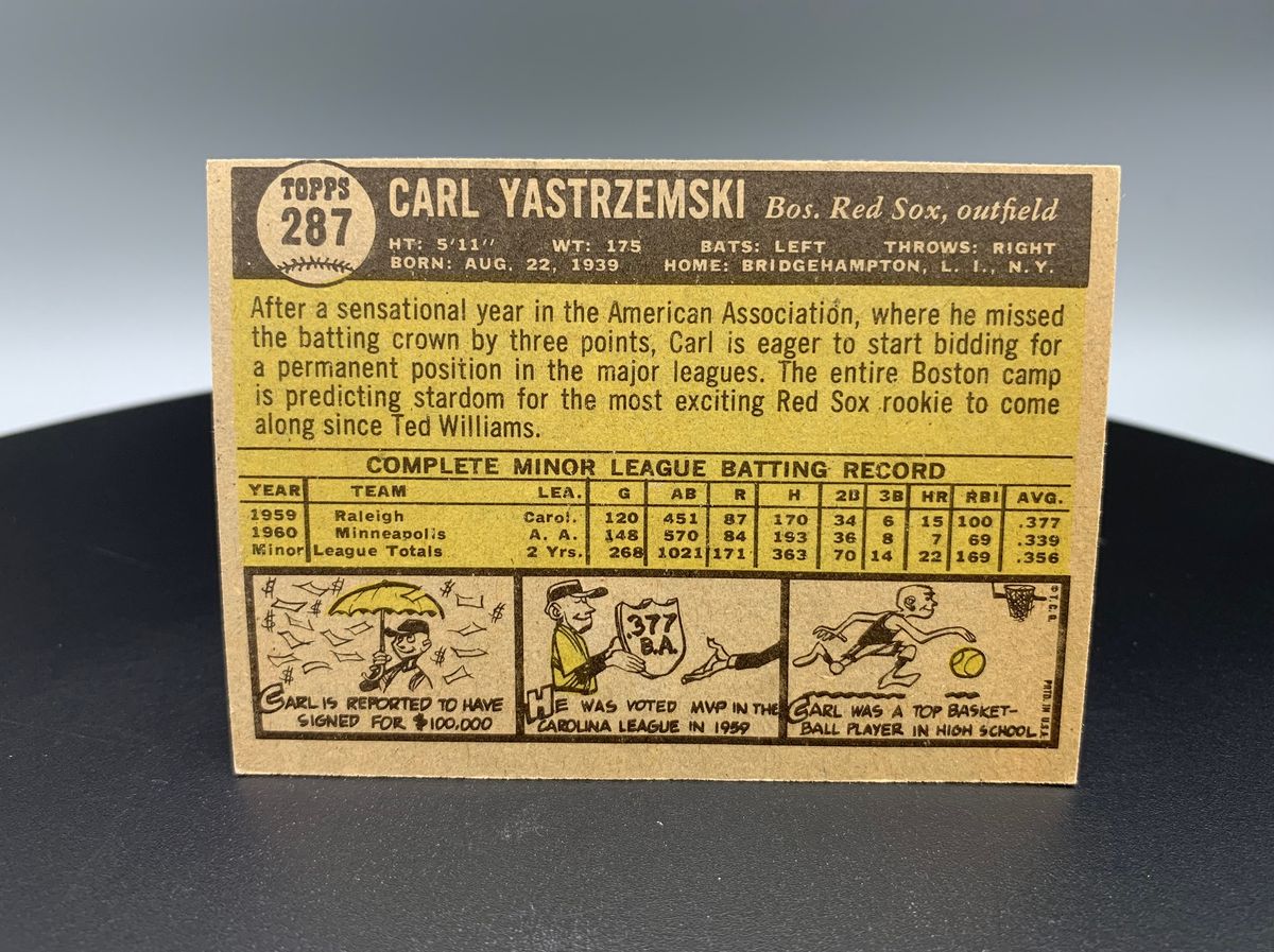 1961 Topps #287 Carl Yastrzemski Vintage Baseball Card