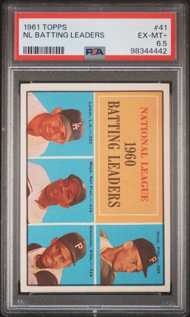 1961 Topps NL Batting Leaders Mays Clemente Larker Groat PSA 6.5 - 98344442