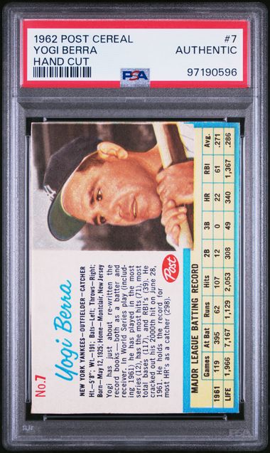 1962 Post Cereal Hand Cut #7 Yogi Berra PSA Authentic - 97190596