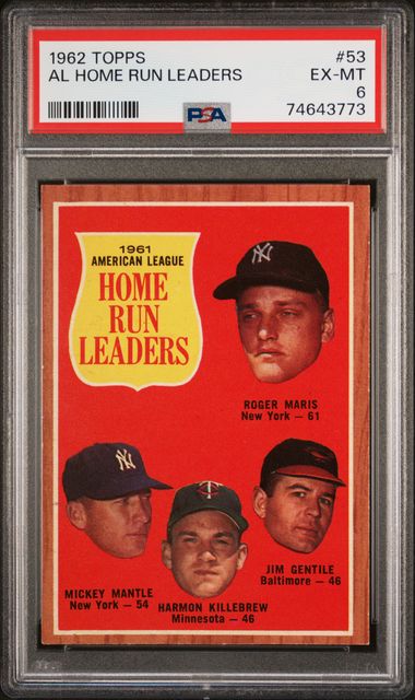 1962 Topps #53 Home Run Leaders Mickey Mantle Yankees HOF PSA 6 - EX/MT