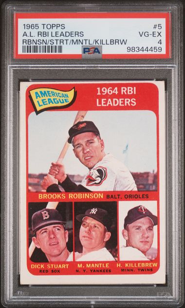 1965 Topps AL RBI Leaders Robinson Stuart Mantle Killebrew PSA 4 - 98344459