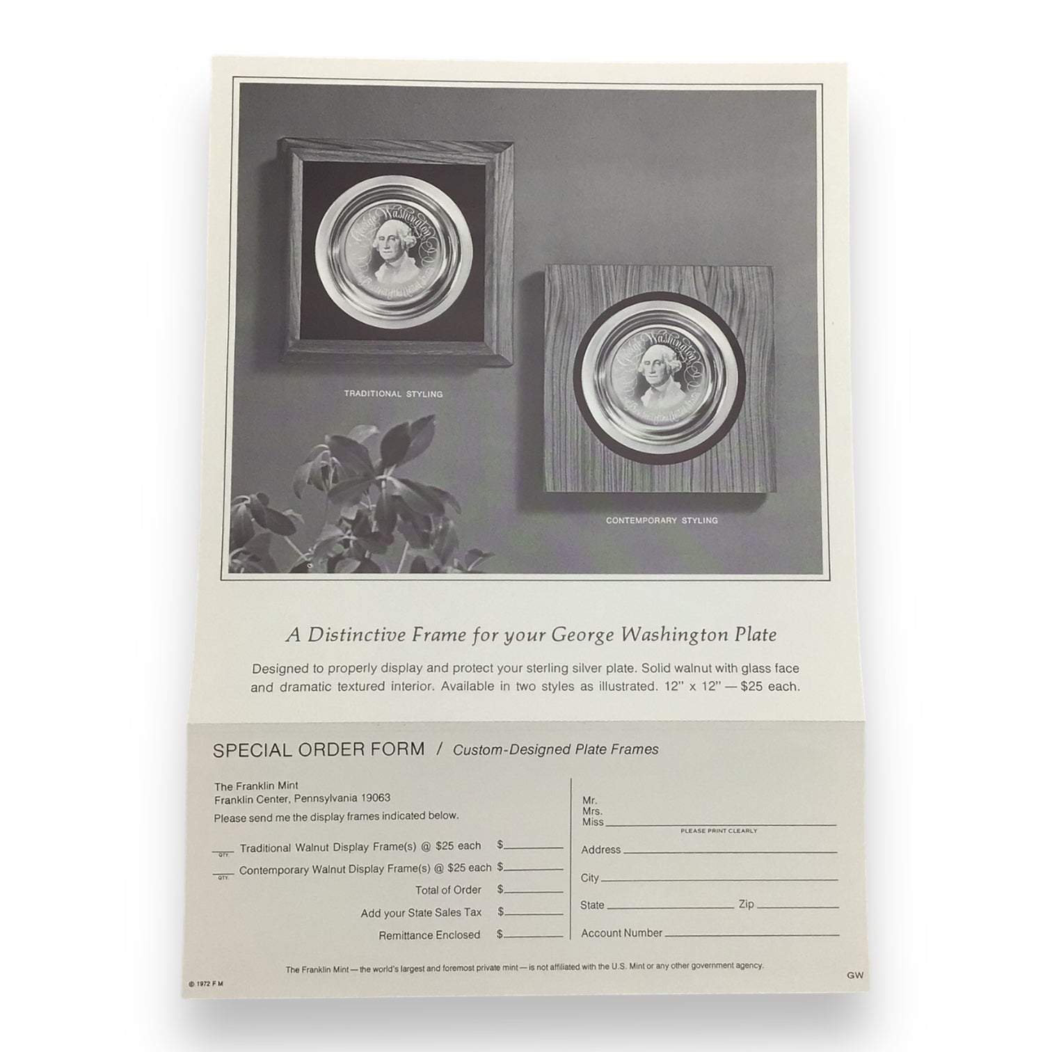 1972 Franklin Mint Sterling Silver George Washington Commemorative Plate | 8" Diameter