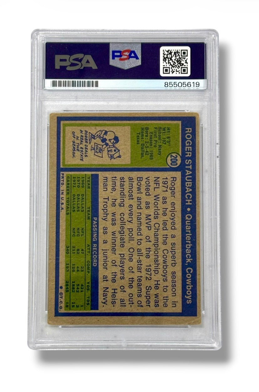 1972 Topps #200 RC Rookie Roger Staubach Auto PSA Authentic