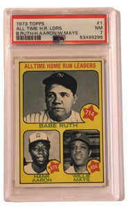 1973 Topps Babe Ruth / Hank Aaron / Willie Mays #1 All Time HR Leaders PSA 7 NM