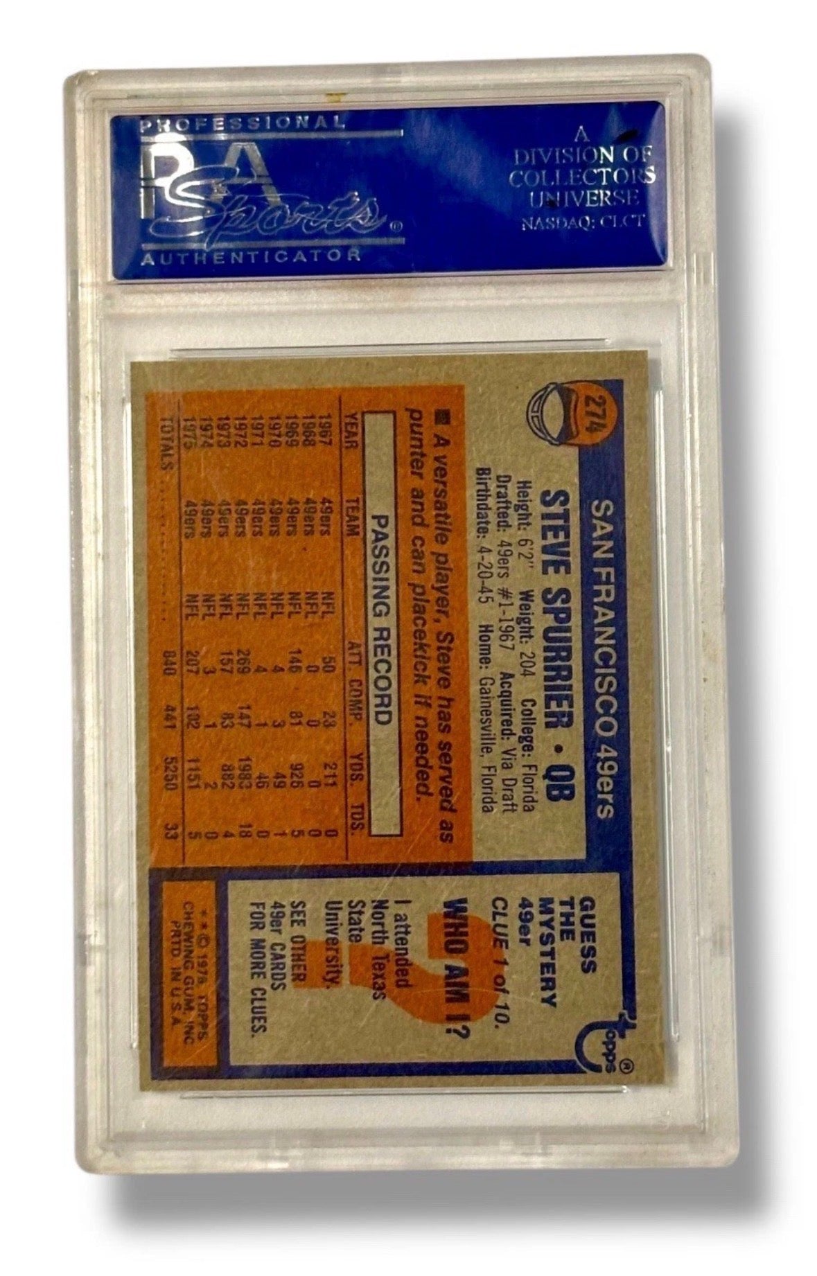1976 Topps #274 Steve Spurrier PSA 7 - 90491951