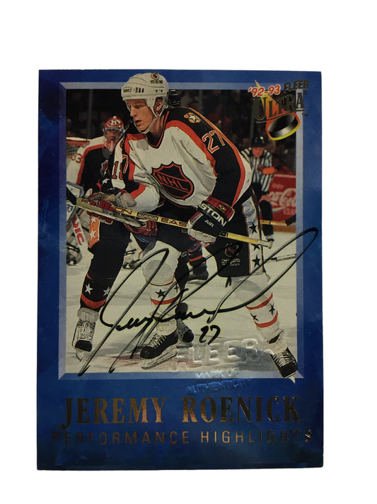 1992-93 FLEER ULTRA HOCKEY PERFORMANCE HIGHLIGHTS AUTO JEREMY ROENICK CARD #9 SP