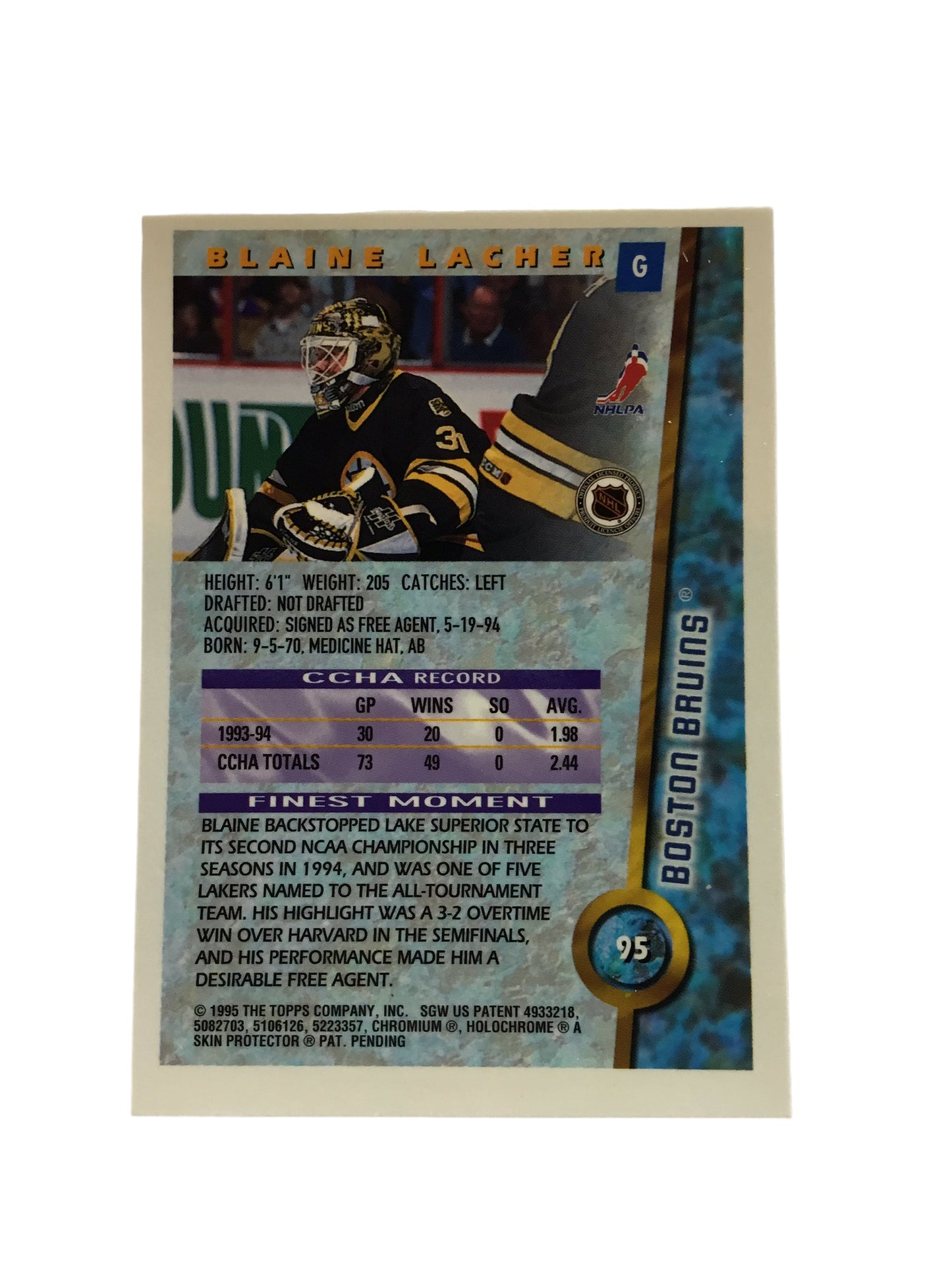 1994-95 FINEST REFRACTOR ROOKIE RC BLAINE LACHER #95 BRUINS