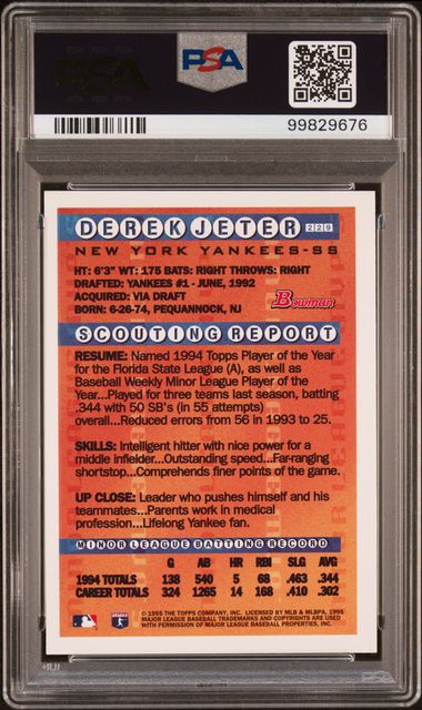 1995 Bowman Gold Foil Rookie Derek Jeter #229 PSA 8 - 99829676