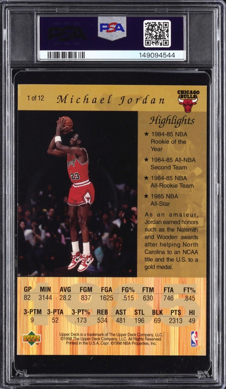 1998 Upper Deck Gatorade #1 Michael Jordan PSA 5 Pop 20 Oversized Card - 149094544