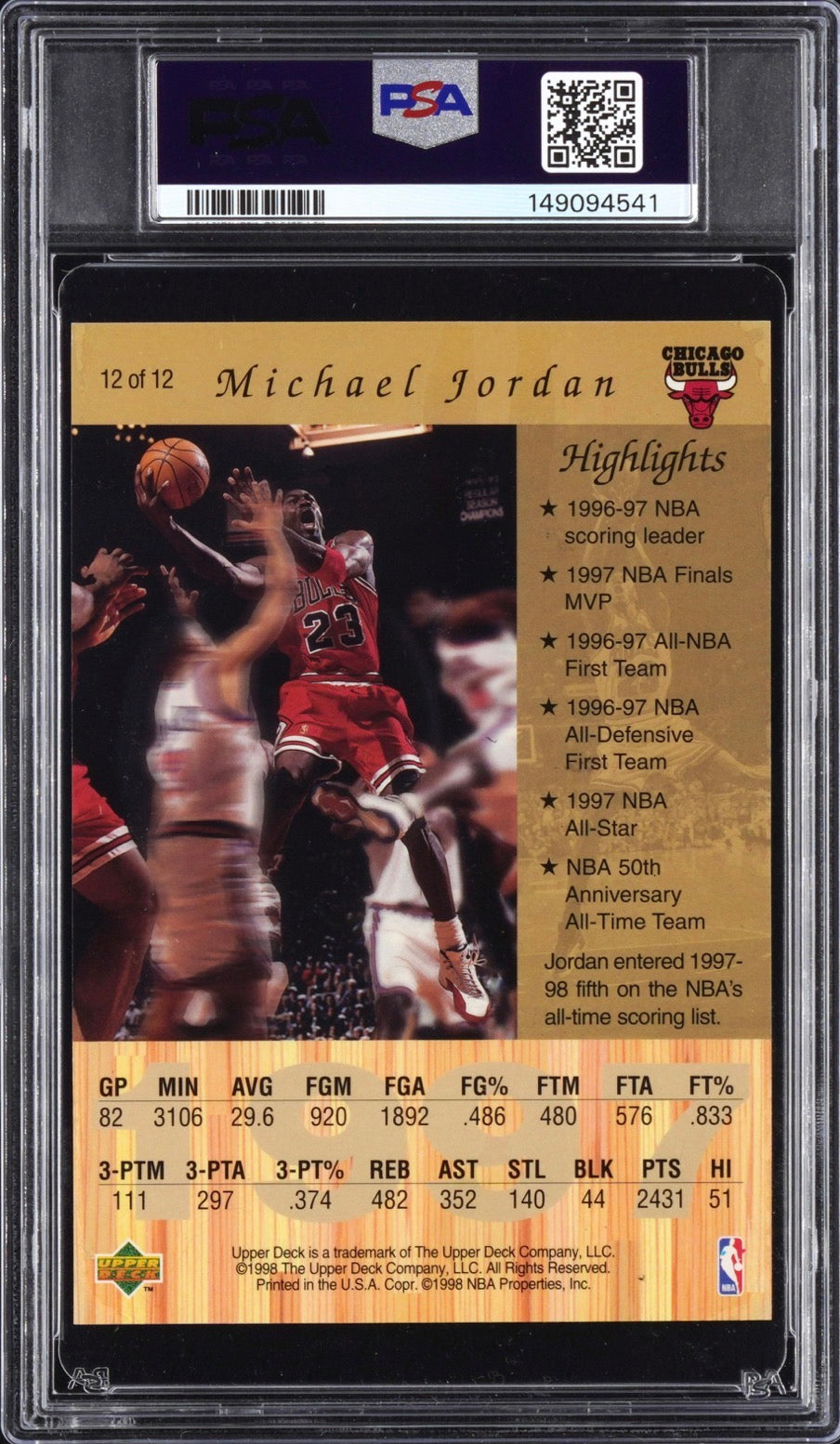 1998 Upper Deck Gatorade #12 Michael Jordan PSA 6 Oversized Card Pop 43 - 149094541