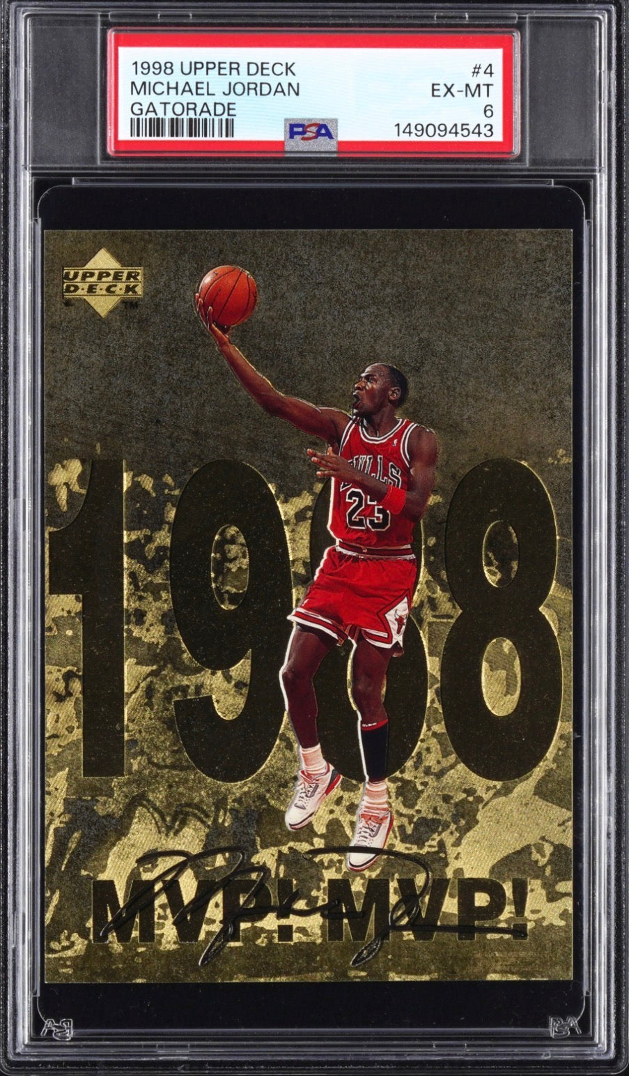 1998 Upper Deck Gatorade #4 Michael Jordan PSA 6 Oversized Card Pop 27 - 149094543