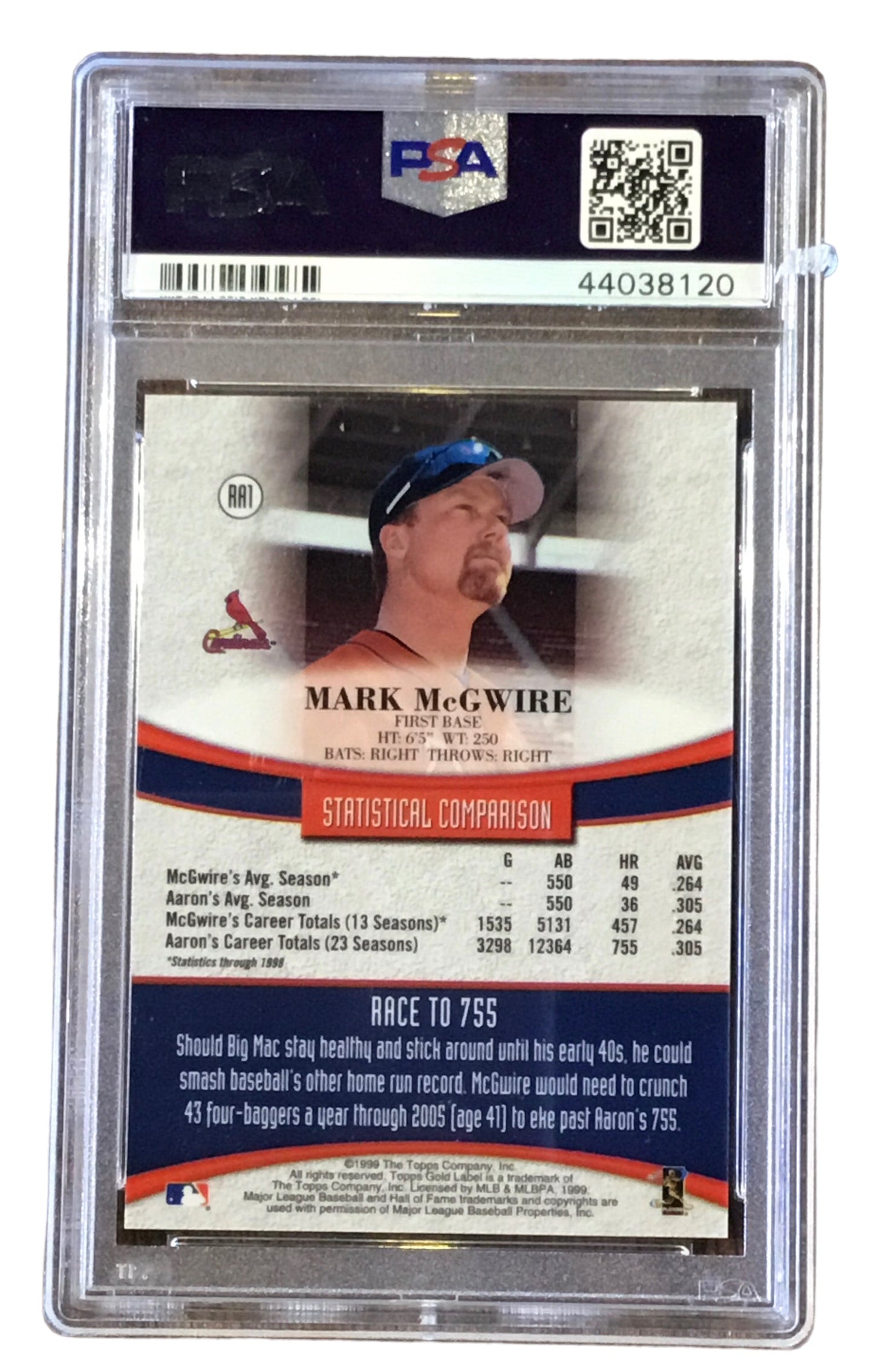 1999 Topps Gold Label Mark McGwire Race to Aaron #RA1 PSA 9 Mint