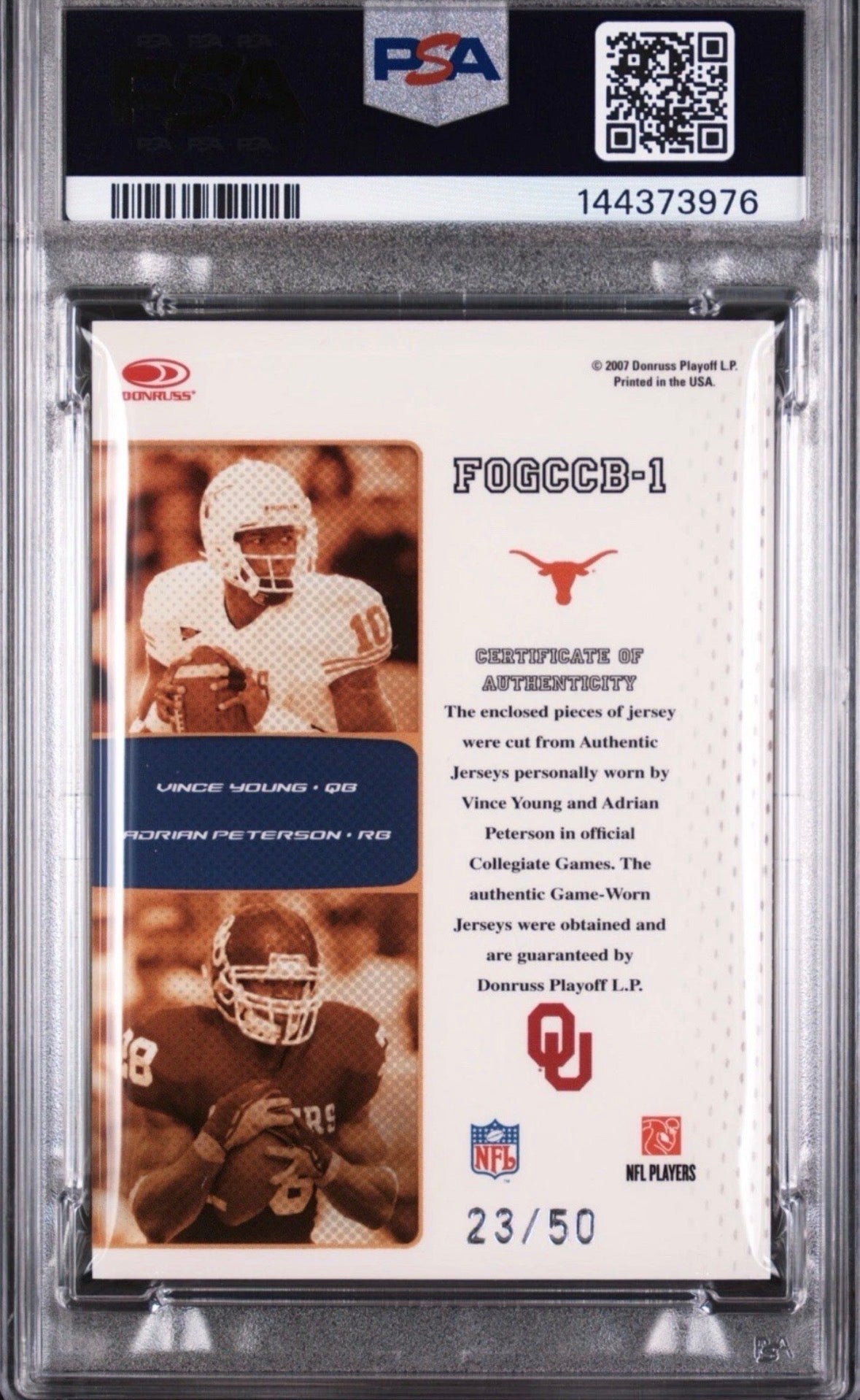 2007 Leaf Certified Material /50 Vince Young Adrian Peterson RC PSA 8 - 144373976