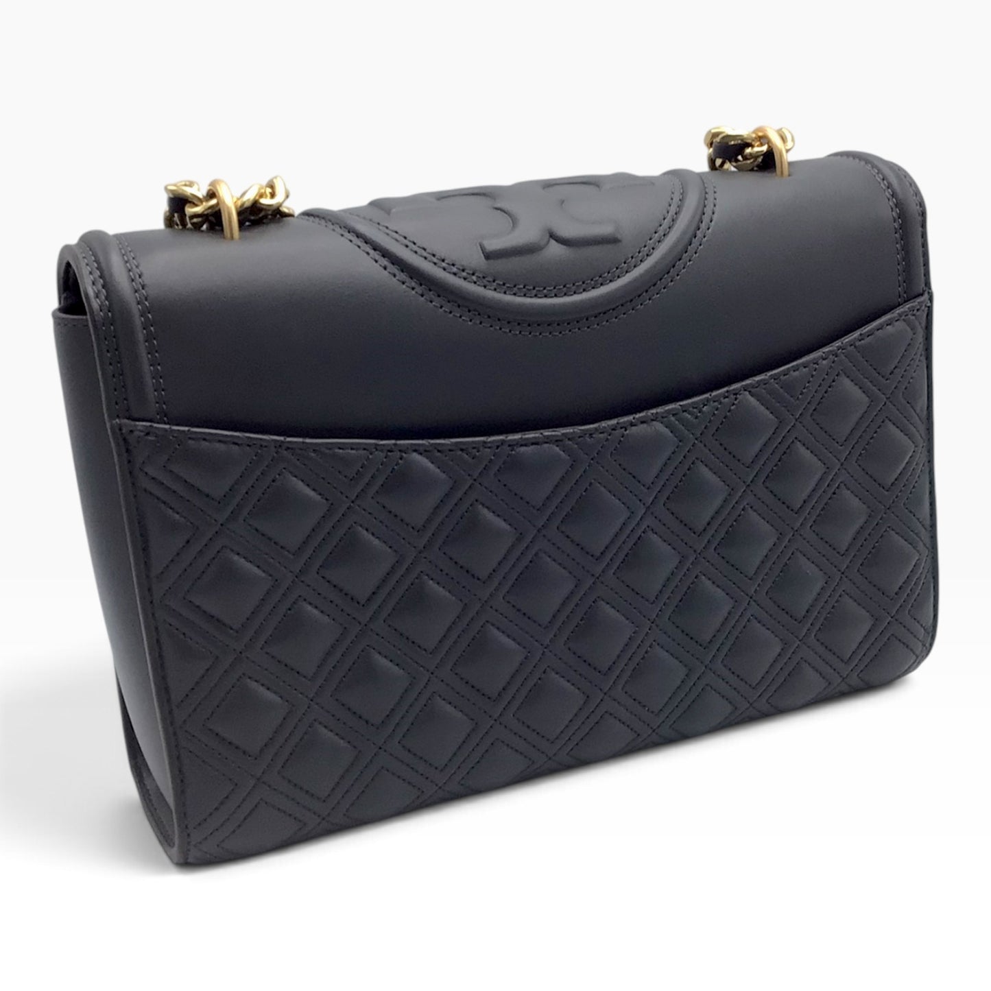 Tory Burch Fleming Overcast Dark Gray Quilted Leather Crossbody Shoulder Bag – Silver Maple 43833 - Gold-Tone Hardware