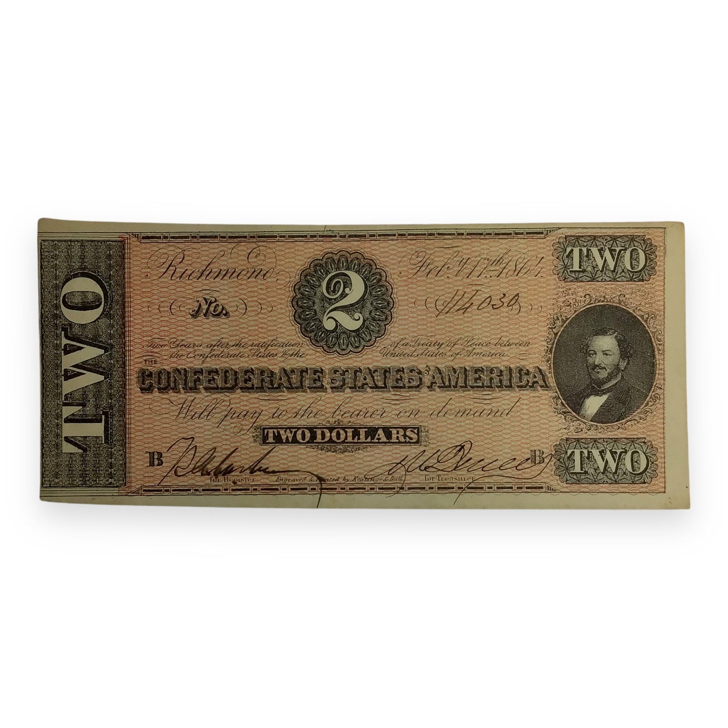 $2 Confederate Note T-70 (1864) – Last-year Print, Rare Historical Banknote