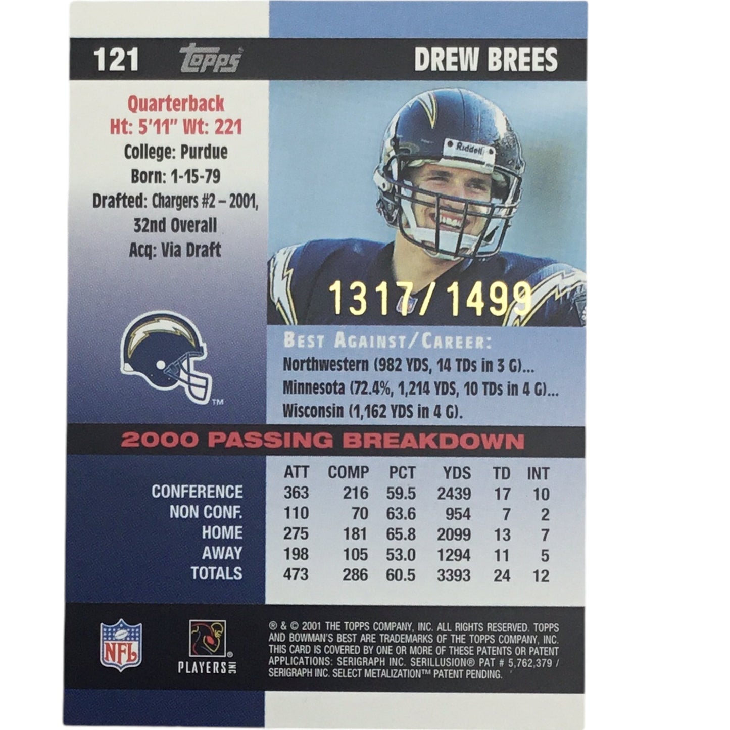 2001 Bowman's Best Drew Brees RC /1499