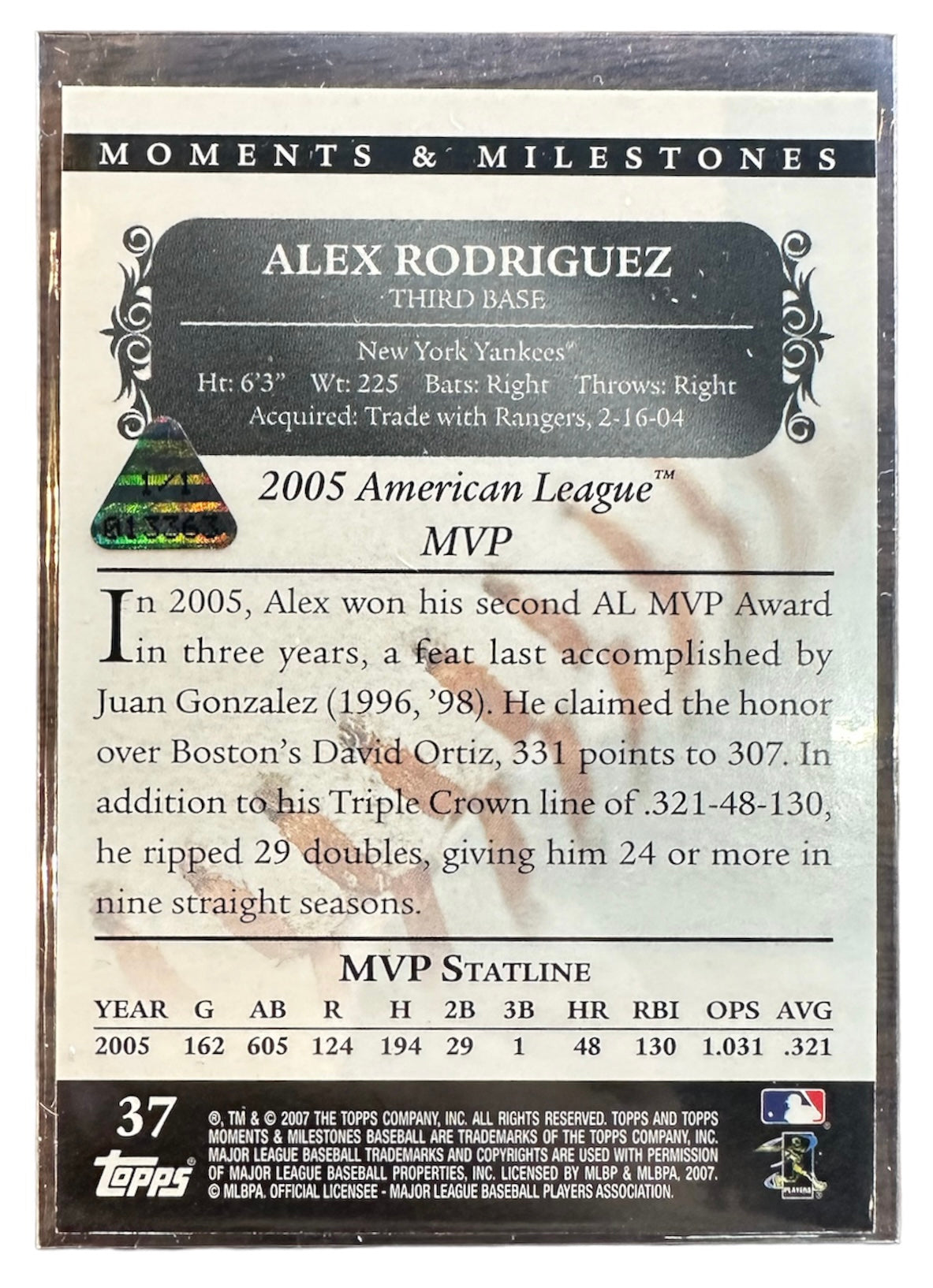2007 Topps Alex Rodriguez Moments & Milestones 1/1