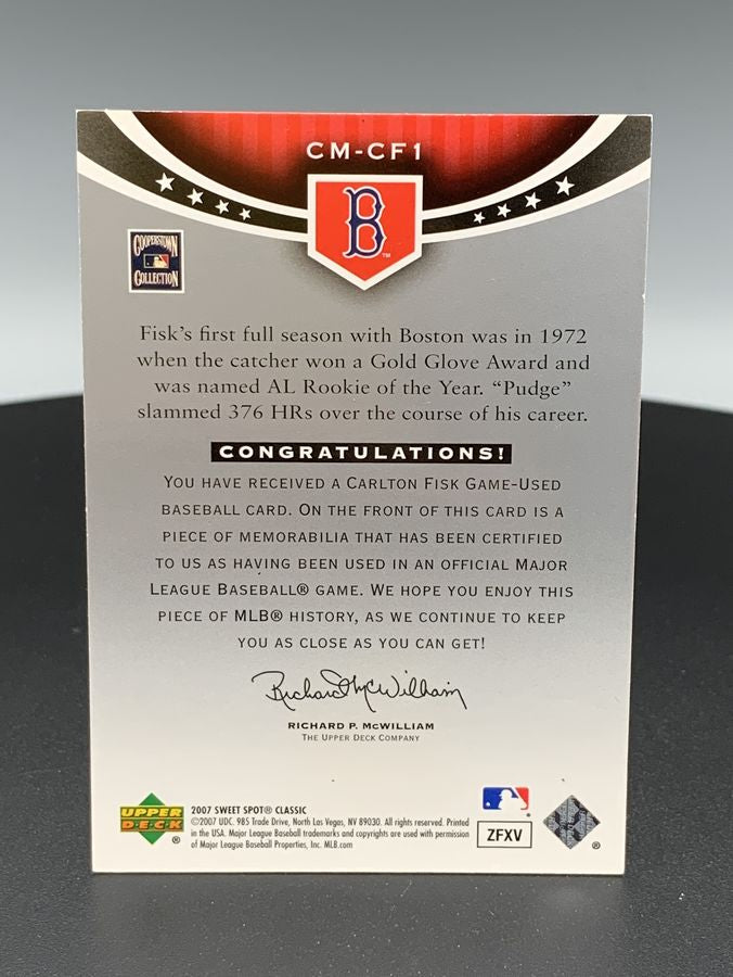 2007 Upper Deck Sweet Spot Classic Carlton Fisk Memorabilia Red Sox #CM-CF1