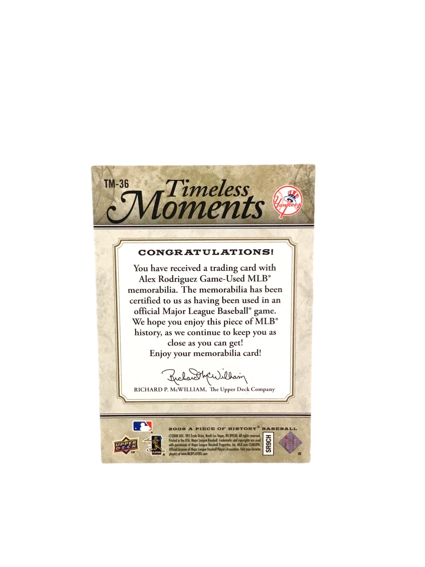 2008 UD A Piece of History Timeless Moments Jersey Gold TM-36 Alex Rodriguez #50/75