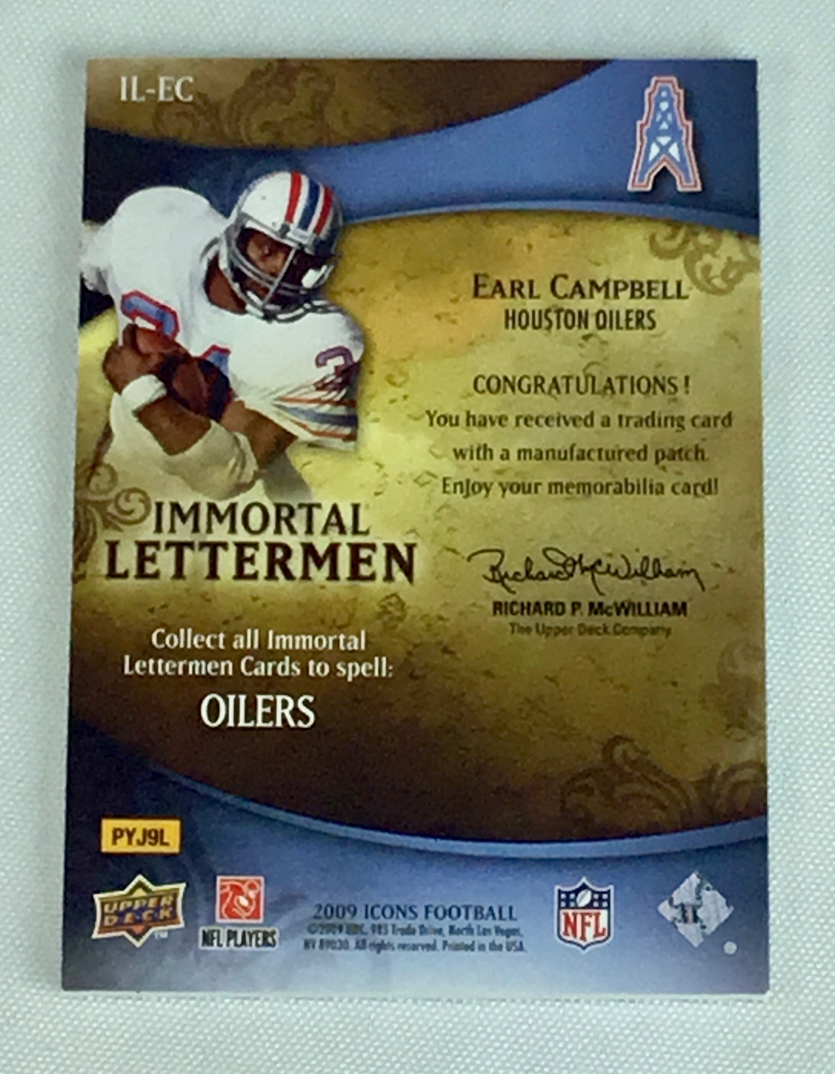 2009 Upper Deck Immortal Letterman Full Set of "Oilers" Earl Campbell /100