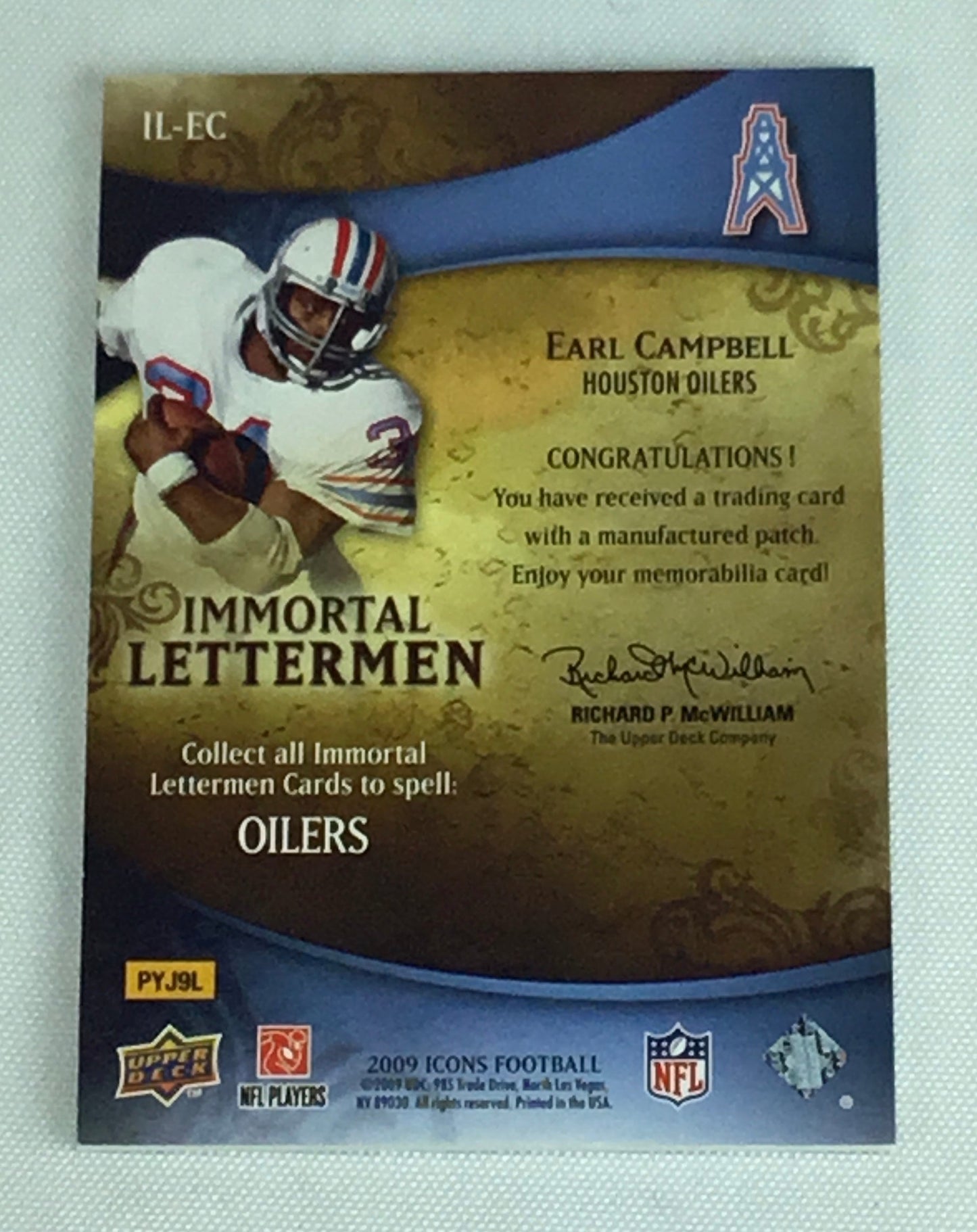 2009 Upper Deck Immortal Letterman Full Set of "Oilers" Earl Campbell /100