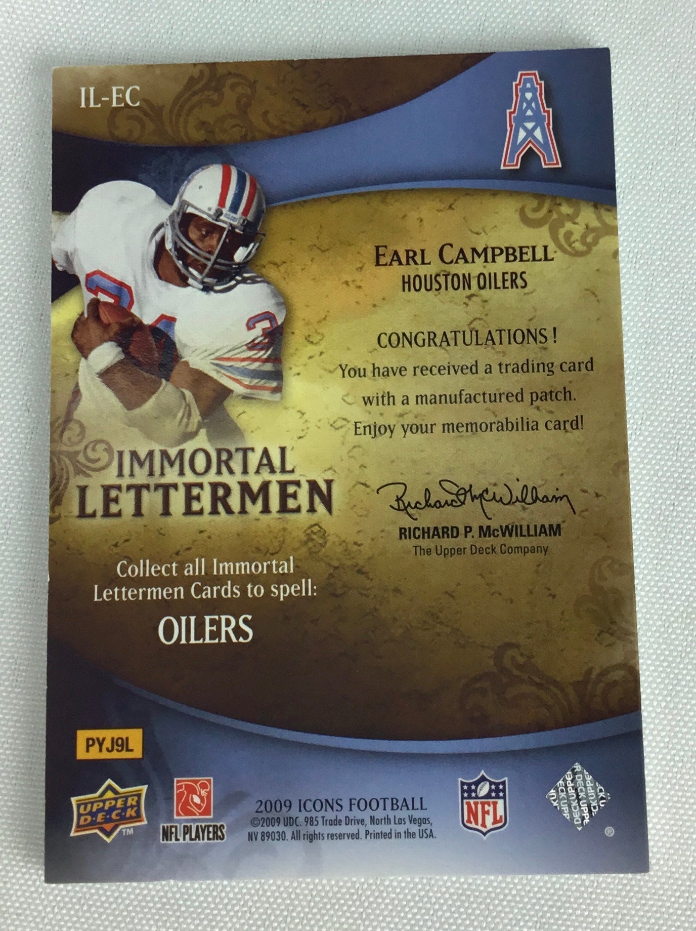 2009 Upper Deck Immortal Letterman Full Set of "Oilers" Earl Campbell /100