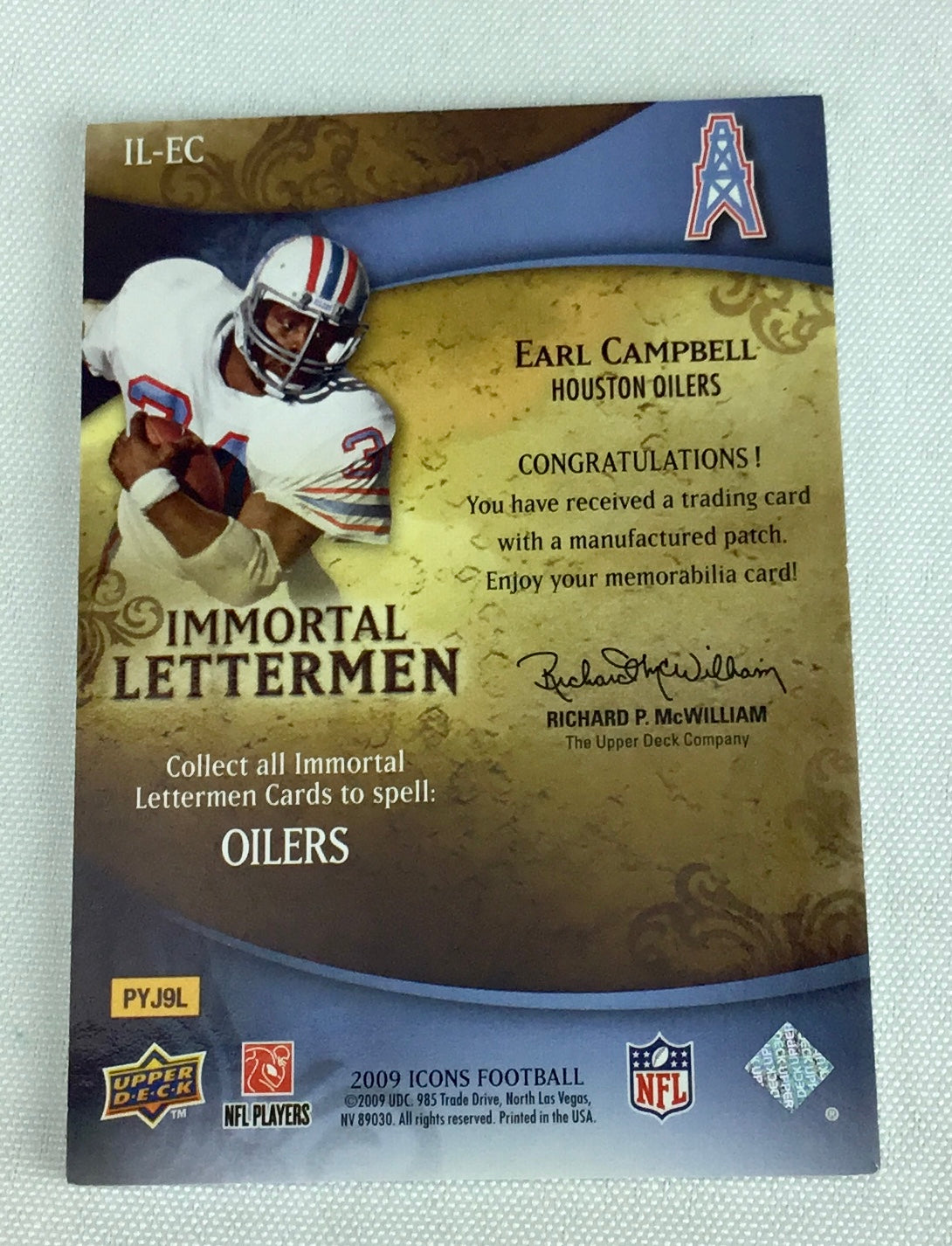 2009 Upper Deck Immortal Letterman Full Set of "Oilers" Earl Campbell /100