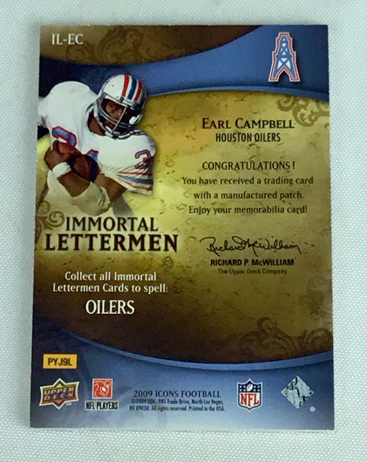 2009 Upper Deck Immortal Letterman Full Set of "Oilers" Earl Campbell /100