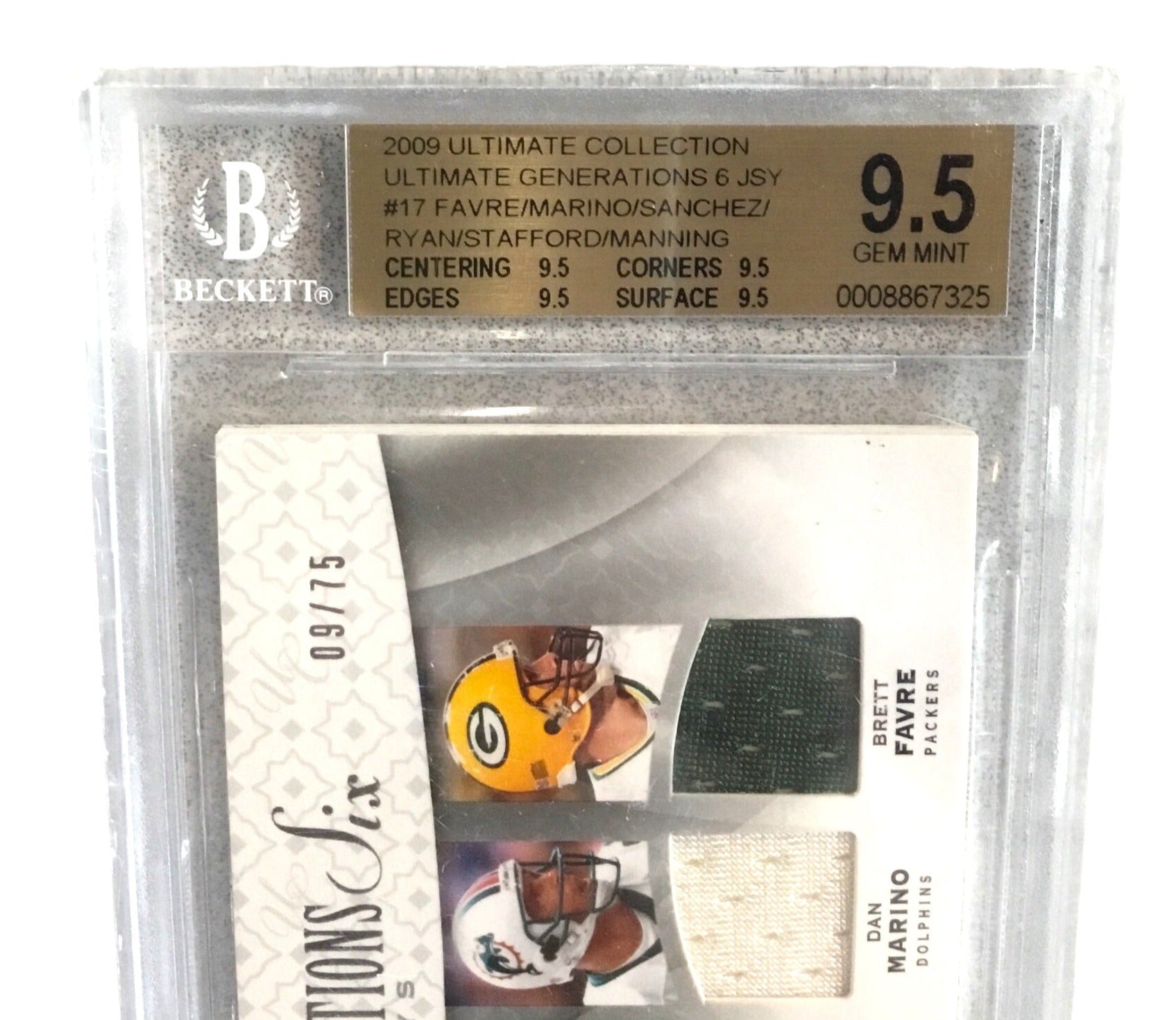 2009 Upper Deck Ultimate Generations 6 Marino, Favre, Manning, Ryan G6J-17 # 9/75 Gem 9.5