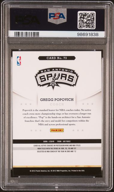 2012 Panini NBA Hoops #73 Greg Popovich Authentic Auto PSA 8 - 98691838