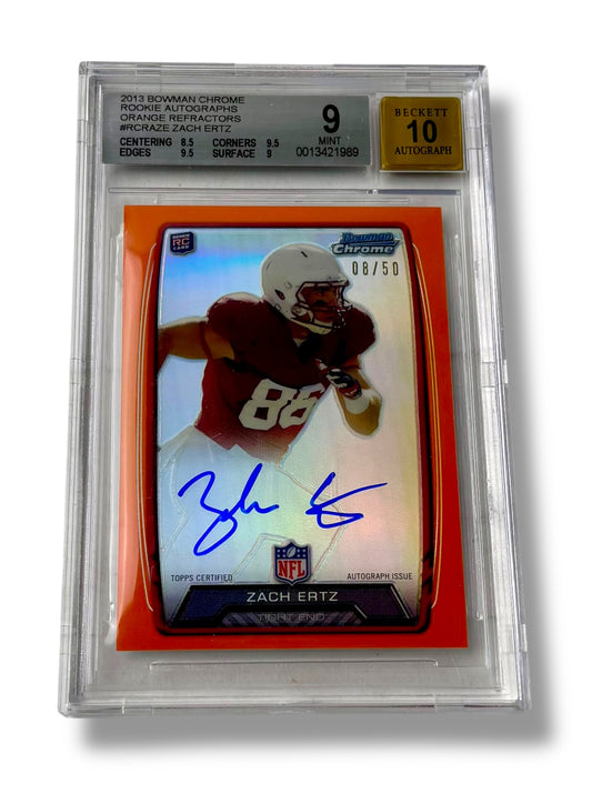 2013 Bowman Chrome Orange Refractor /50 Zach Ertz RC BGS 9 Auto 10 - 0013421989