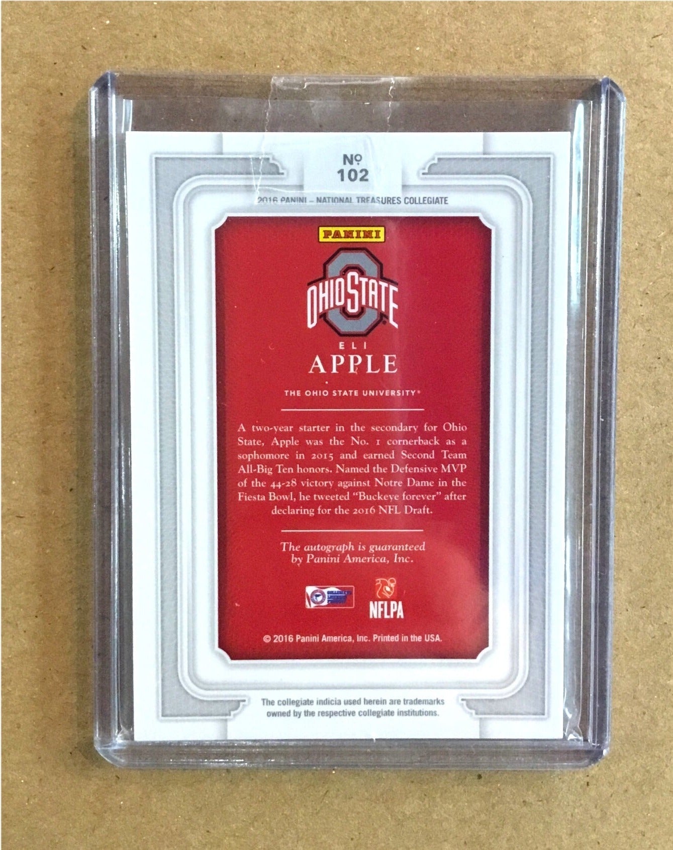 2016 Panini National Treasures Collegiate #102 Eli Apple AU RC /99