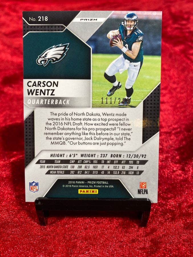 2016 Panini Prizm Carson Wentz Orange Prizm Rookie RC 111/299 Philadelphia Eagles