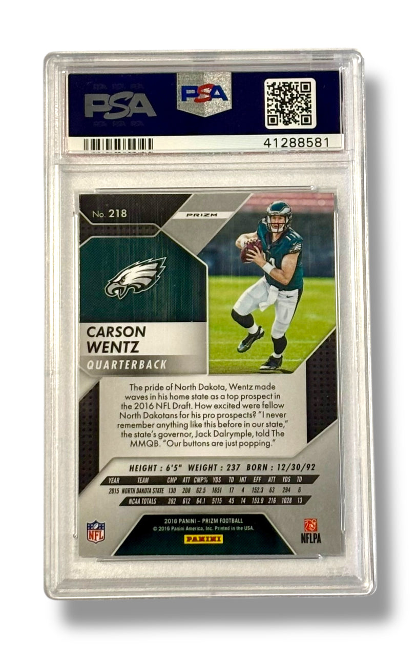 2016 Prizm Silver #218 Carson Wentz Rookie RC PSA 9 Low Pop! Vikings Eagles
