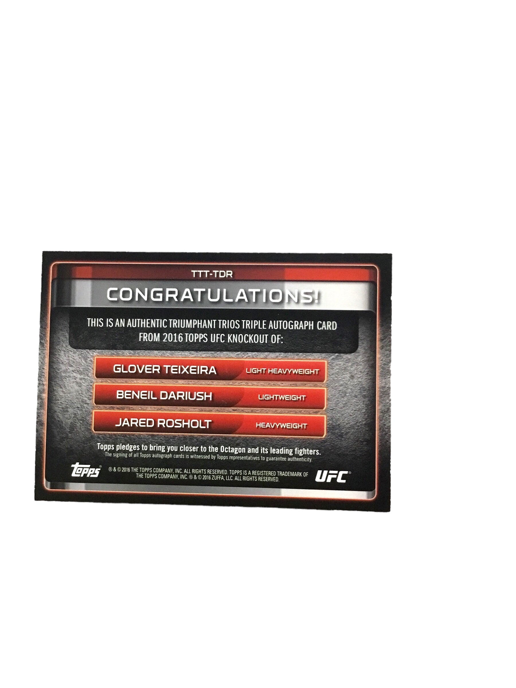 2016 Topps UFC Knockout Triumphant Trios Triple Autographs #TTTTDR Beneil Darius