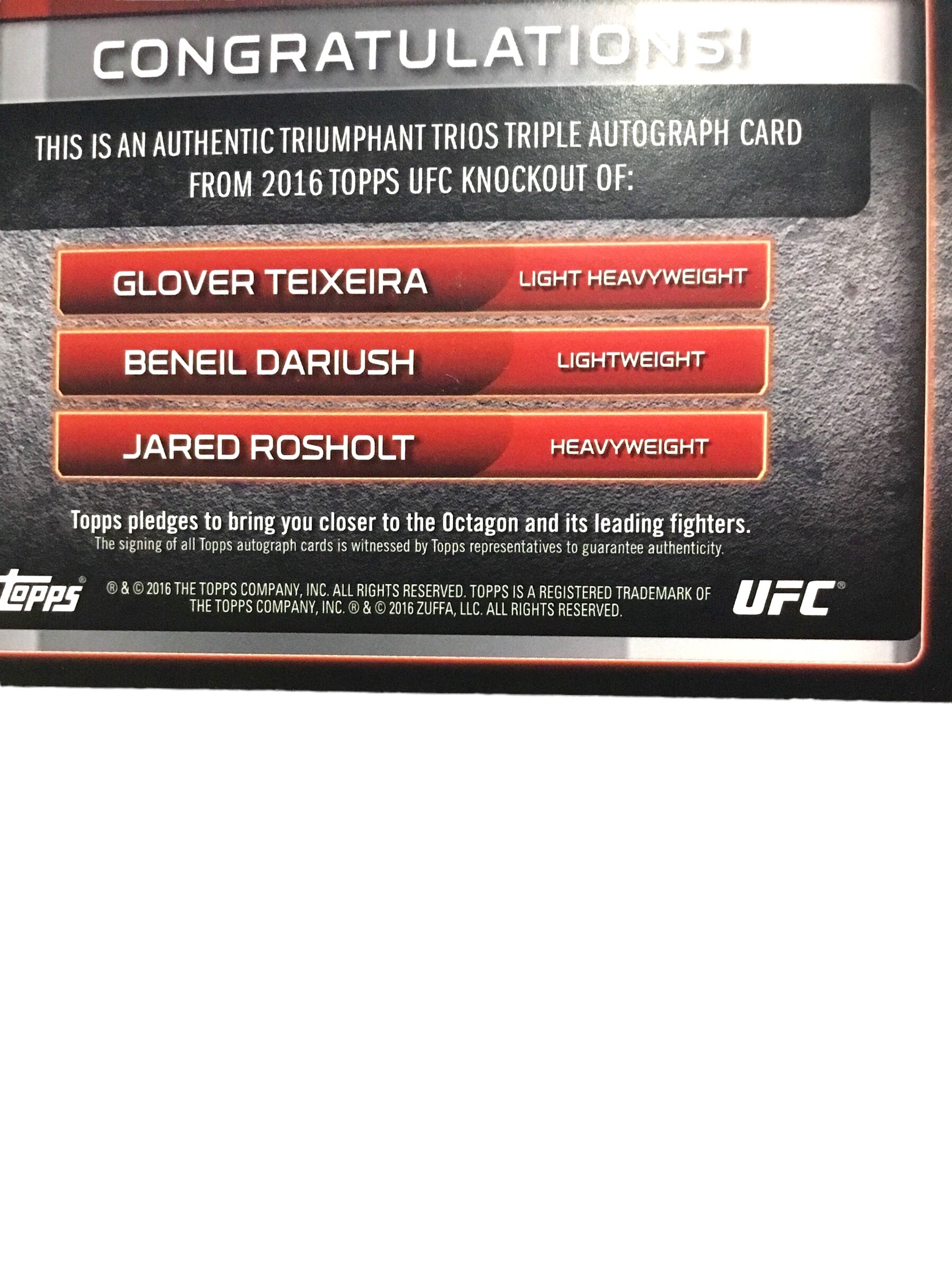 2016 Topps UFC Knockout Triumphant Trios Triple Autographs #TTTTDR Beneil Darius