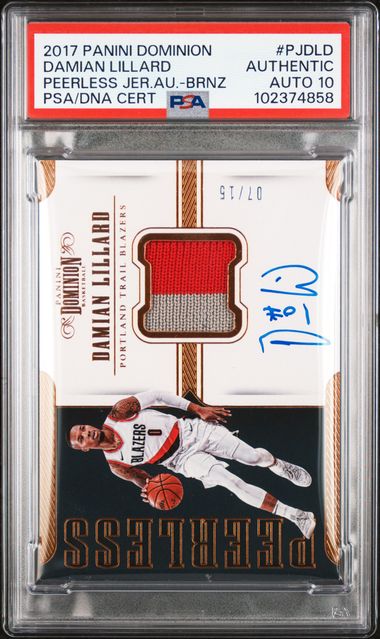 2017 Dominion Damian Lillard 2 Color Game Used Patch /15 Auth Auto PSA 10 Pop 1! - 102374858