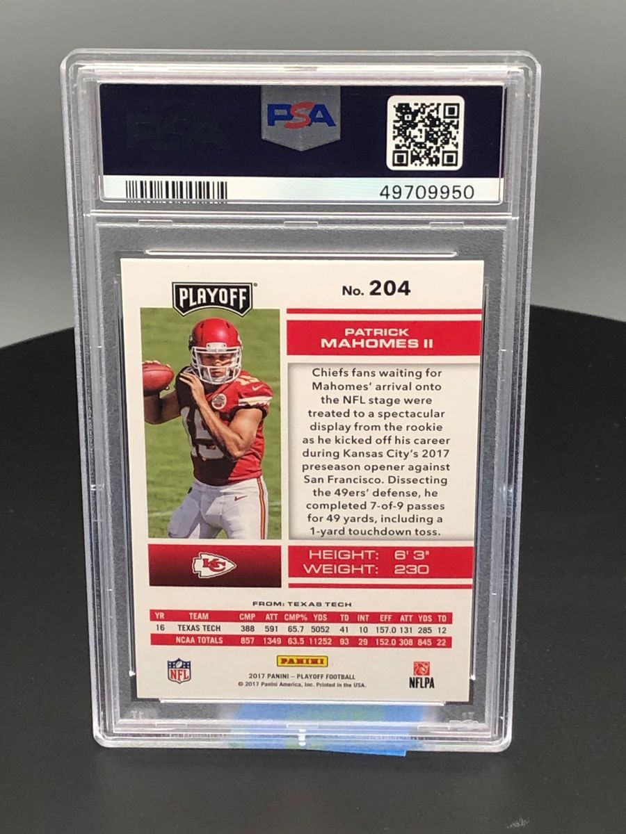 2017 Panini Playoff Patrick Mahomes Rookie RC #204 PSA 10 Gem Mint