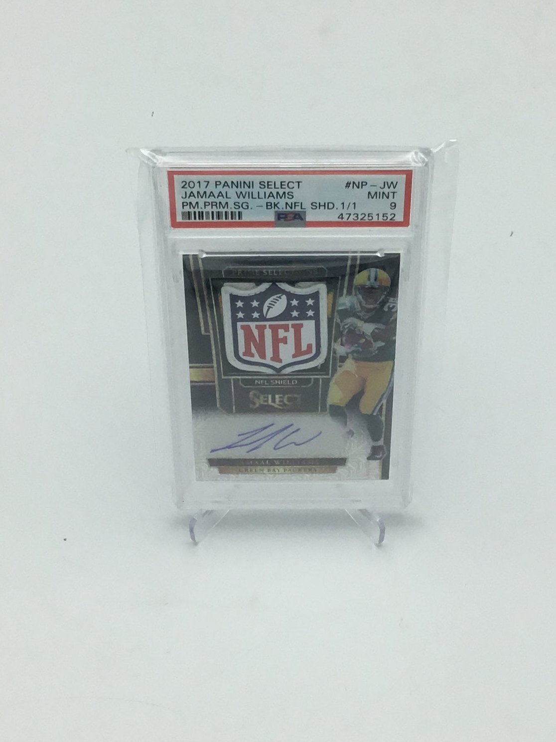 2017 Select Prime Selections Signatures Prizm Black NFL Shield Jamaal Williams 1/1 PSA Mint 9