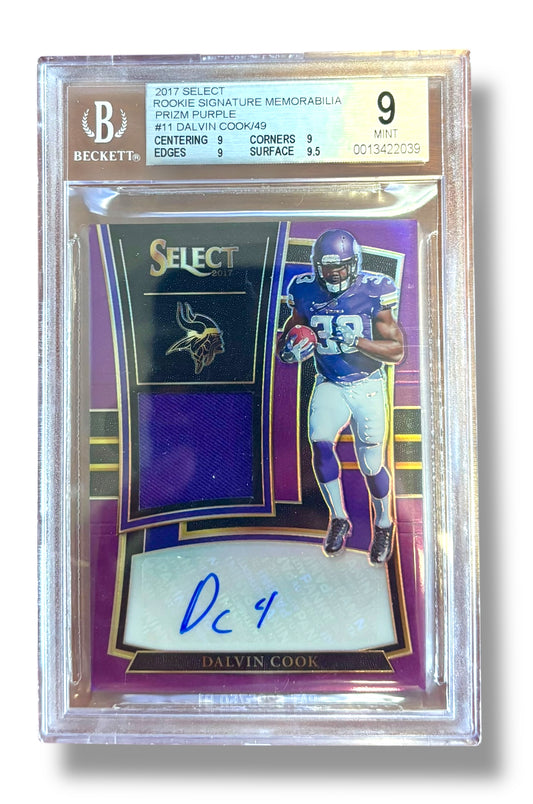 2017 Select Purple /49 Rookie Signature Dalvin Cook BGS 9 Auto 10 - 0013422039