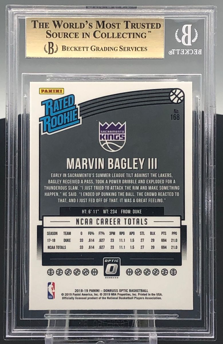 2018-19 Donruss Optic Marvin Bagley III RR BGS 9.5 Rookie RC Kings #168