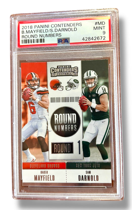 2018 Contenders Round Numbers Baker Mayfield Sam Darnold RC PSA 9 Pop 27! - 42842672