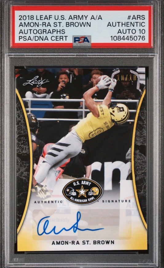 2018 Leaf US Army A/A Amon-Ra St. Brown RC 10/10 Bookend PSA Auth Auto 10 - 108445076