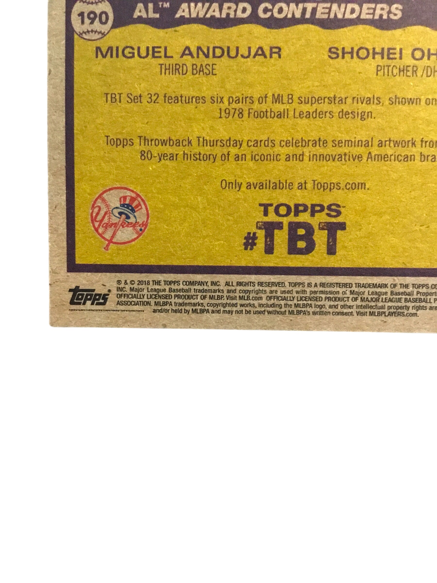 2018 Topps Throwback Thursday #190 Miguel Andujar/Shohei Ohtani/1090*/'78 Topps FB Leaders