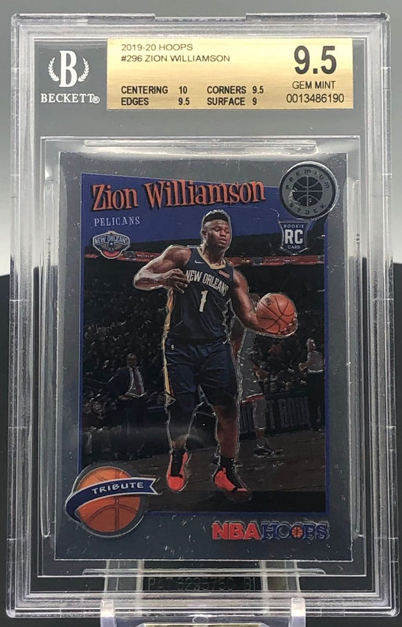 2019-20 Panini Hoops Premium Stock Zion Williamson Tribute BGS 9.5 RC #296