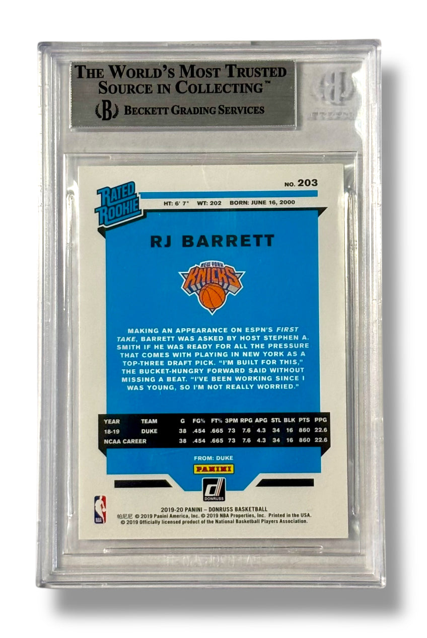 2019 Donruss Rated Rookie R.J. Barrett RC BGS 9 Mint - 0013420783