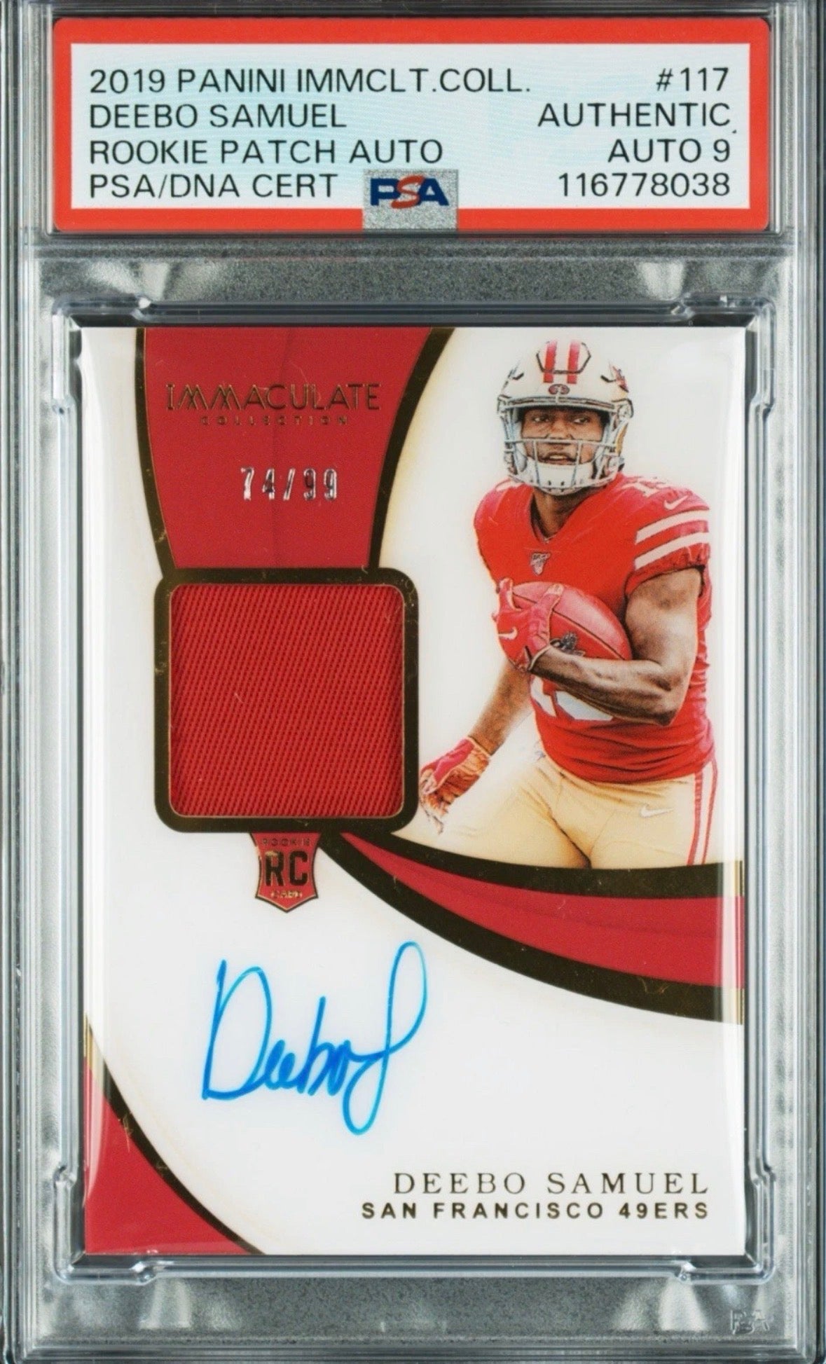 2019 Panini Immaculate RC RPA /99 Deebo Samuel PSA Auth Auto 9 Pop 3! - 116778038