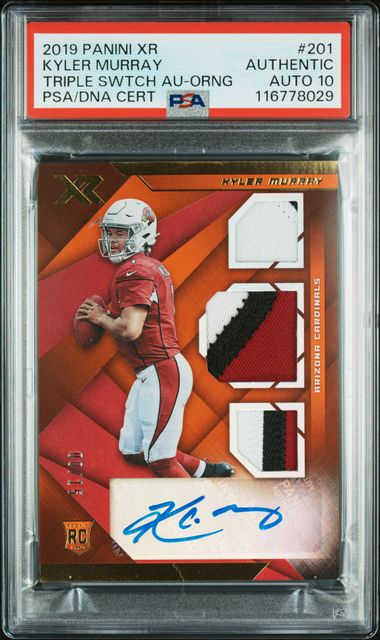 2019 Panini XR RC Triple Swatch /15 Color Match Kyler Murray Auth Auto PSA 10 Pop 2! - 116778029