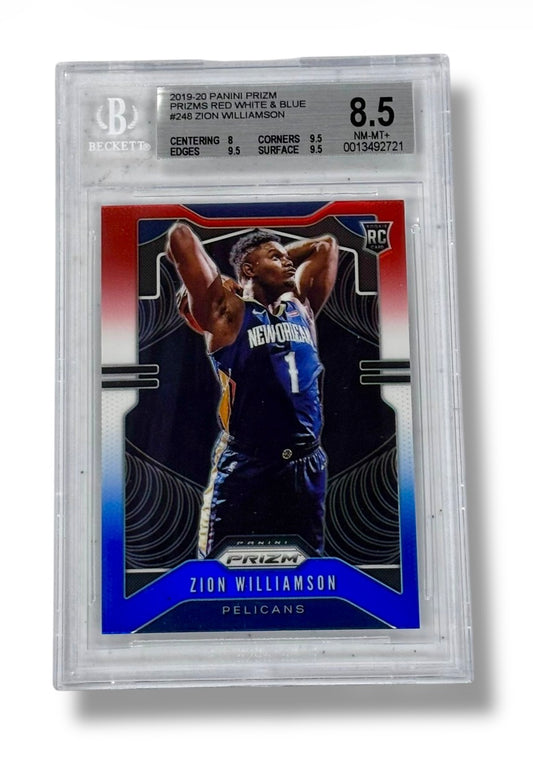 2019 Prizm Red White Blue #248 Zion Williamson Rookie RC BGS 8.5 - 0013492721